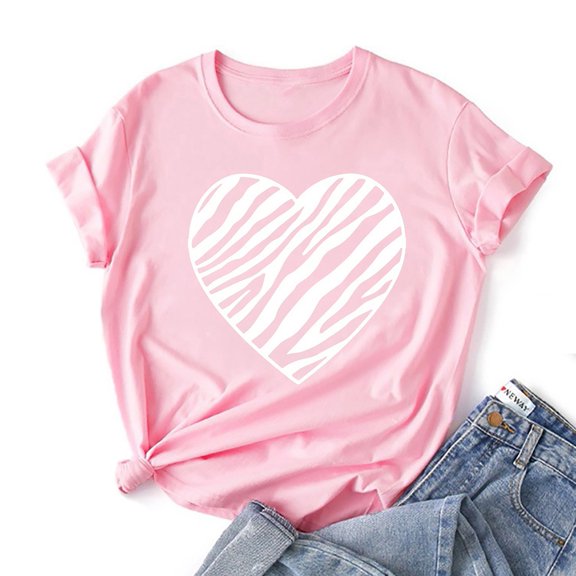 loopsun Summer Tops for Womens,Fashion Women Valentine's Day Print Short Sleeve T-shirt Novelty Graphic Tops Pink L