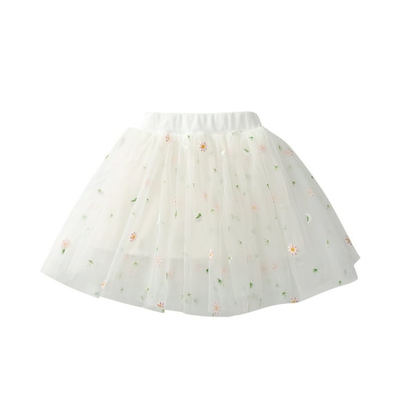 loopsun Toddler Girls Cute Party Dance Costume Solid Color Net Embroidery Skirt White 5 Years