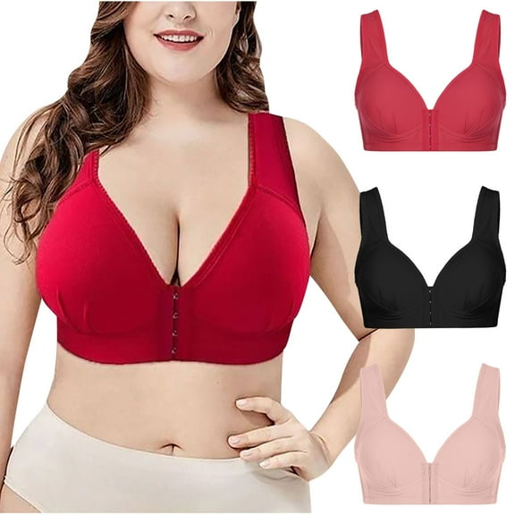 loopsun Womens Plus Size Bra, Women's Solid Color Bra Underwear 3-piece Bra Daily Underwear