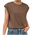 thumbnail image 1 of loopsun Womens Tops,Womens Plus Size Tops,Women Casual Short Sleeve Short Sleeve Solid Pullover Blouse T-shirt Tops Loose Coffee S, 1 of 4