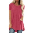thumbnail image 1 of loopsun Womens Tops,Womens Plus Size Tops,Women's Summer Solid Round Neck Loose Short Sleeve Tops T-shirt Blouse Hot Pink S, 1 of 5