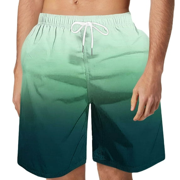 Chiccall Mens Hawaiian Gradient Shorts Plus Size Casual Elastic Waist Drawstring Summer Beach Swim Trunks with Pocket Green