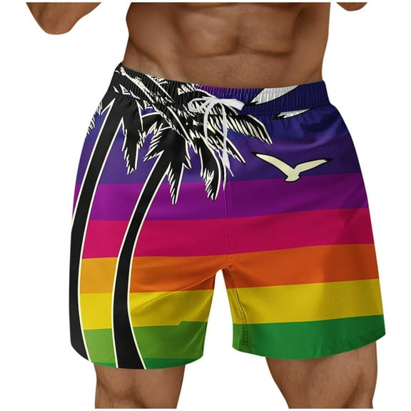 Chiccall Mens Graphic Pocket Shorts Elastic Waist Drawstring Summer Casual Hawaiian Tropical Beach Swim Trunks Purple ①