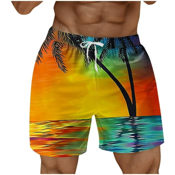 Chiccall Mens Graphic Pocket Shorts Elastic Waist Drawstring Summer Casual Hawaiian Tropical Beach Swim Trunks Multicolor