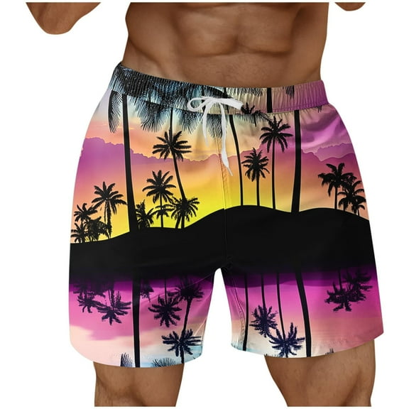 Chiccall Mens Graphic Pocket Shorts Elastic Waist Drawstring Summer Casual Hawaiian Tropical Beach Swim Trunks Pink