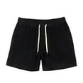 thumbnail image 1 of Chiccall Mens Solid Cotton Shorts Casual Corduroy Pocket Drawstring Elastic Waist Summer Beach Sweat Shorts Black, 1 of 3