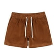 thumbnail image 1 of Chiccall Mens Solid Cotton Shorts Casual Corduroy Pocket Drawstring Elastic Waist Summer Beach Sweat Shorts Brown, 1 of 3