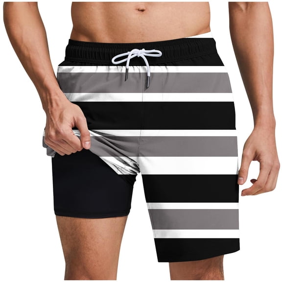 Chiccall Mens Striped Shorts Casual Fashion Hawaiian Elastic Waist Drawstring Summer Beach Swim Trunks Black â‘¡