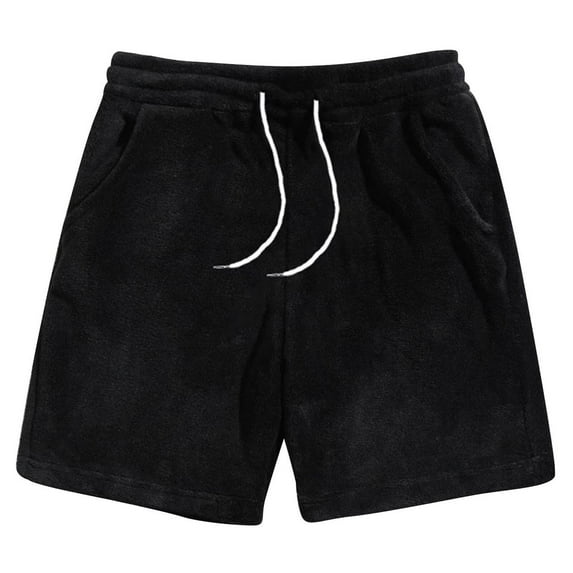 Chiccall Mens Casual Solid Color Shorts with Pocket Fashion Elastic Waist Drawstring Summer Beach Shorts Black