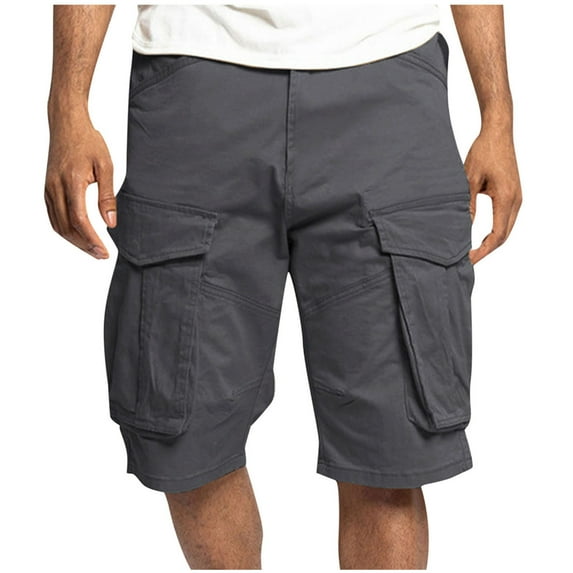 Chiccall Mens Solid Shorts Plus Size Pocket Elastic Waist Drawstring Cargo Shorts Loose Fit Dark Gray