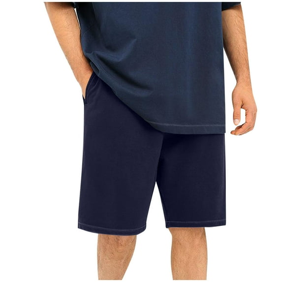 Chiccall Mens Cotton Running Shorts Solid Elastic Waist Drawstring Muliti-Pockets Lounge Sweat Shorts Navy