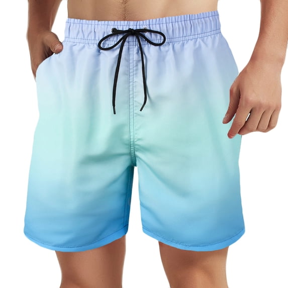 Chiccall Mens Fashion Gradient Shorts Summer Elastic Waist Drawstring Casual Pockets Swim Trunks Blue ①