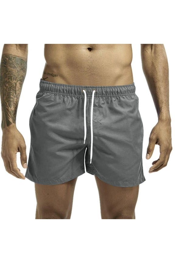 Mens Shorts Solid Strech 4 Pockets Drawstring Elastic Waist Casual Summer Beach Swim Trunks Dark Gray