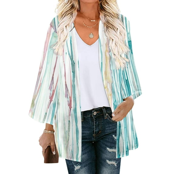 Summer Savings Clearance AXXD Beach Cover Ups for Women Floral Print Puff Sleeve Kimono Cardigan Loose Chiffon Cover Up Tops