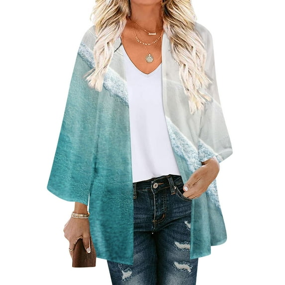 Summer Savings Clearance AXXD Sexy Cover Ups for Swimwear Women Floral Print Puff Sleeve Kimono Cardigan Loose Chiffon Cover Up Tops