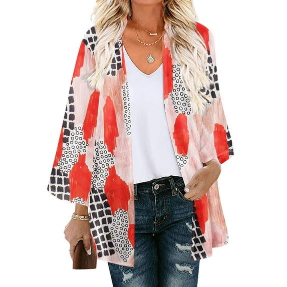 Summer Savings Clearance AXXD Swim Cover Up for Women Floral Print Puff Sleeve Kimono Cardigan Loose Chiffon Cover Up Tops