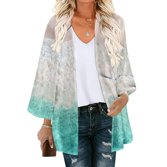 Summer Savings Clearance AXXD White Bathing Suit Cover Up Women Kimono Cover up Floral Print Puff Sleeve Kimono Loose Chiffon Long Cover Up