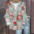 thumbnail image 1 of Summer Savings Abomasnow 2025 Tops for Women Trendy Boho Floral Print 3/4 Ruffle Sleeve T-Shirts Casual Button Down V Neck Tunic Blouses, 1 of 4
