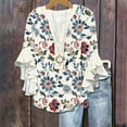 thumbnail image 1 of Abomasnow 2025 Tops for Women Trendy Boho Floral Print 3/4 Ruffle Sleeve T-Shirts Casual Button Down V Neck Tunic Blouses, 1 of 4