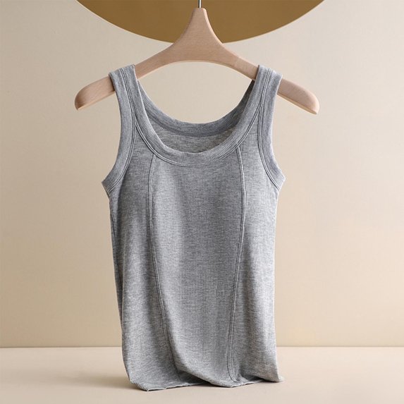 Abomasnow Women's Ribbed Tank Tops Casual Scoop Sleeveless Basic Camisole Lightweight Solid Color Y2K Undershirts with Built in Bra