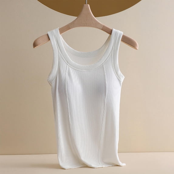 Abomasnow Women's Ribbed Tank Tops Casual Scoop Sleeveless Basic Camisole Lightweight Solid Color Y2K Undershirts with Built in Bra