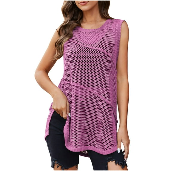 Summer Savings Clearance! Ahdbta Women Swimsuit Crochet Swim Cover Up Summer Bathing Suit Hollow Out Swimwear Knit Sleeveless Pullover Beach Dress