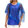 thumbnail image 1 of Ahdbta Women's Elegant Mesh Blouses Flowy Poncho Tops Dressy Casual Shirts Women's Short Sleeve Scoop Neck Blouses Shirts Business Work Tops, 1 of 3