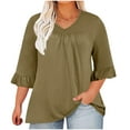 thumbnail image 1 of Ahdbta Womens Plus Size Tops Casual Solid Color T Shirts Bell Sleeve Loose Summer Blouse Loose Fit Tshirts Plus Size Tops for Women, 1 of 5