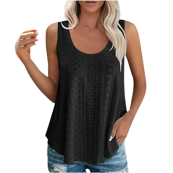 Ahdbta Womens Tank Tops Spaghetti Strap Camisoles Eyelet Embroidery Scoop Neck Tops Loose Fit Casual Dressy Summer Tank Tops for Women Dressy Tops