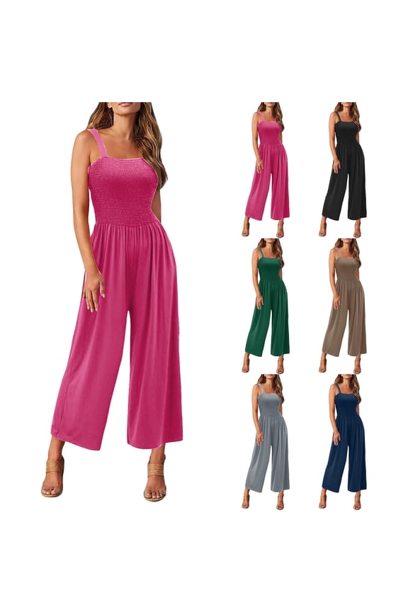 Plus Size Jumpsuits for Women Summer, Casual Rompers for Women, Sleeveless Wide Leg Trouser Jumpsuit With Pockets Loose Fitting Overalls