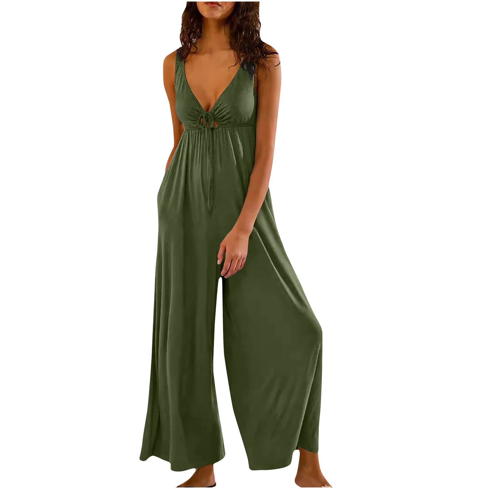 One Piece Sleeveless Flare Jumpsuits for Women Square Neck