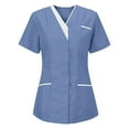 thumbnail image 1 of Summer Savings Clearance! Atogsazn Scrub Tops for Women Modern Short Sleeve V-Neck Blouse Tops Nursing Uniforms with Two Pocket Blue C XXL, 1 of 3