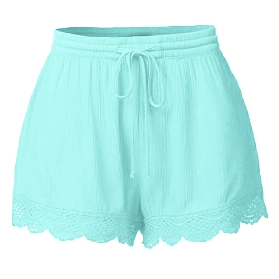 Summer Savings Clearance! Atogsazn Womens Athletic Shorts Lace Plus Size Rope Tie Shorts Yoga Sport Shorts Running Shorts Comfy Beach Shorts Sky Blue M