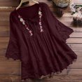 thumbnail image 1 of Axiiglly Plus Size Tunic Tops for Women Vintage Lace Patchwork Bow V-Neck Embroidery Retro Solid Blouse T-Shirt S-5XL, 1 of 7