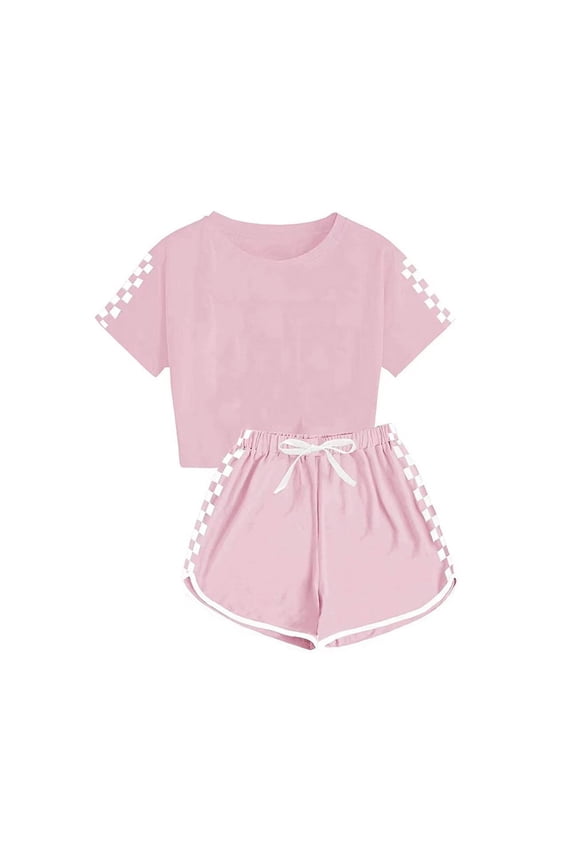Girls Summer Outfits Fashion Boy and Girls' Casual Short Sleeve Tops Round Neck Collar Botton Printed Short Pants Sets, 6T