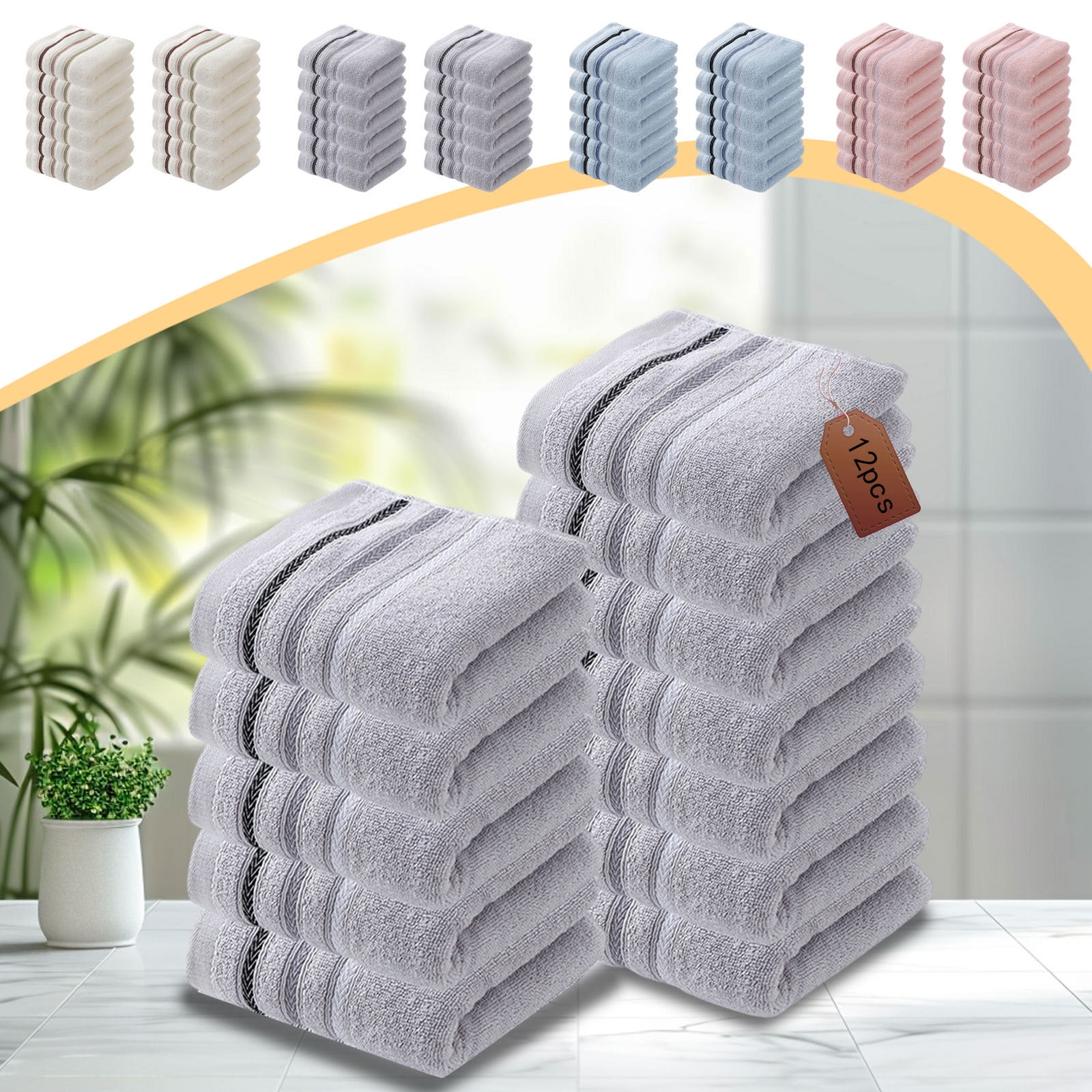 Summer Savings Clearance! Boovnll 12 Pack Hand Towels for Bathroom, 13x28" Super Soft & Absorbent Quick Dry Solid Color Cotton Towels, Thicken Microfiber Hand Towels for Hotel, Pool, Beach, Towels