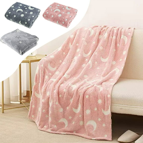 Summer Savings Clearance! Boovnll Glow in the Dark Blanket, 40x60" Super Soft & Cozy Flannel Throw Blanket, Lightweight Machine Washable for All Season Home, Office, Living Room, Couch, Sofa, Blanket