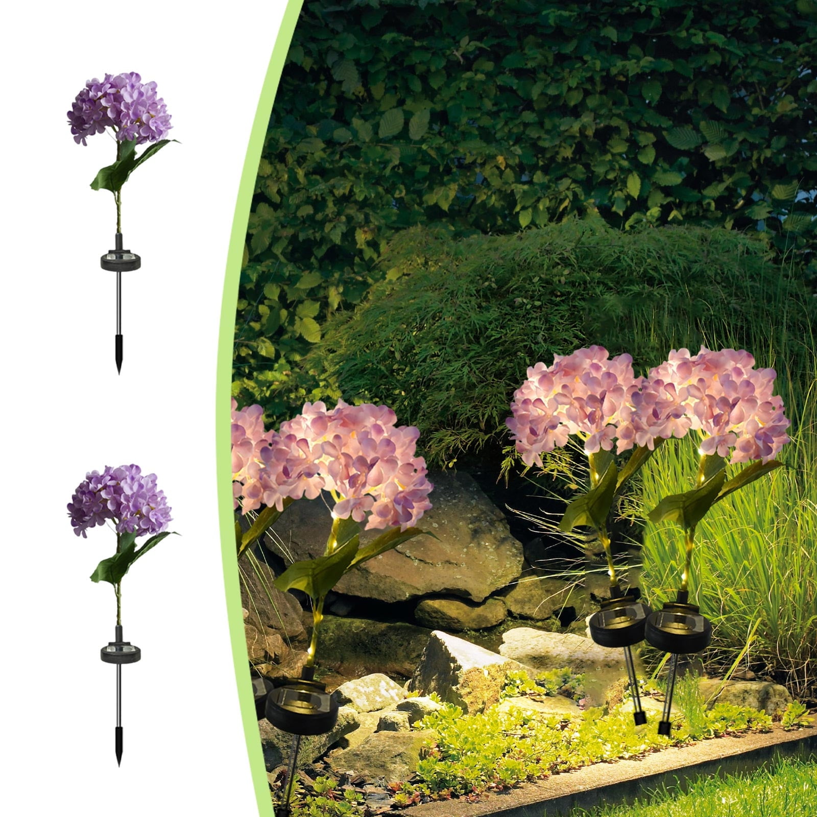 Summer Savings Clearance! Boovnll Solar Flowers Outdoor Water Proof, 2 Pack Artificial Hydrangea Bouquet Outdoor Solar Lights, Solar Flowers for Outdoor Garden Yard Patio Decor, Solar Garden Lights