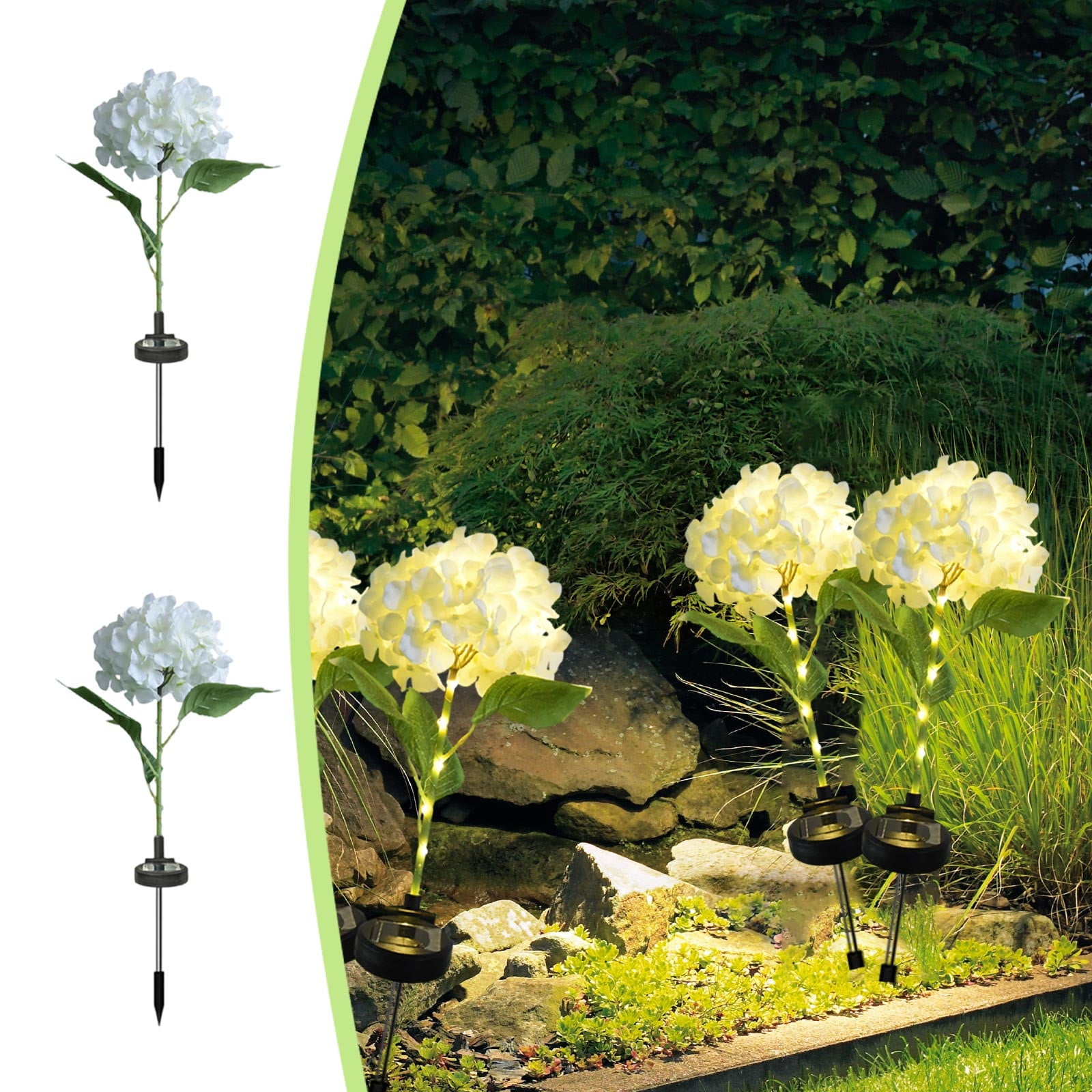 Summer Savings Clearance! Boovnll Solar Flowers Outdoor Water Proof, 2 Pack Artificial Hydrangea Bouquet Outdoor Solar Lights, Solar Flowers for Outdoor Garden Yard Patio Decor, Solar Garden Lights
