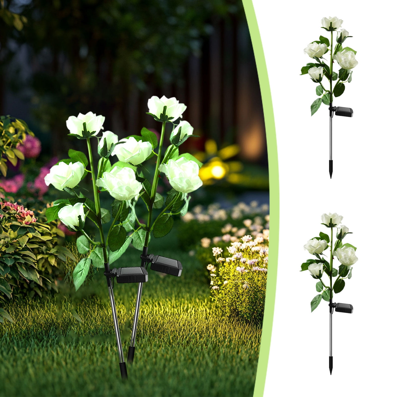 Summer Savings Clearance! Boovnll Solar Flowers Outdoor Water Proof, 2 Pack Artificial Roses Bouquet Outdoor Solar Lights, Solar Flowers for Outdoor Garden Yard Patio Decor, Solar Garden Lights