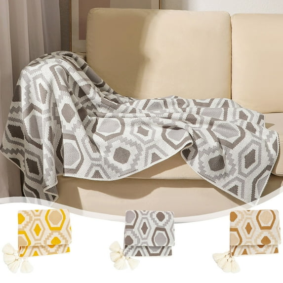 Summer Savings Clearance! Boovnll Throw Blanket, 31x47" Super Soft & Cozy Boho Knitted Blankets - Machine Washable Microfiber for All Season Home, Living Room, Bedroom, Office, Sofa, Couch, Blanket