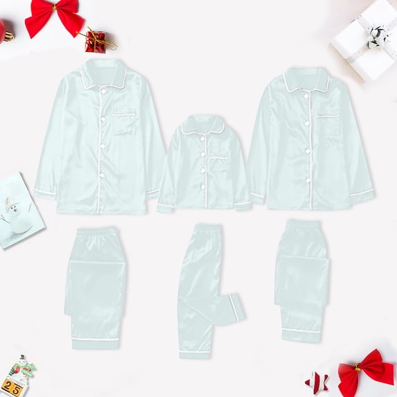 Bxsruta 2 Piece Pajamas Set Satin Christmas Pajamas for Family Solid Silk Sleepwear Matching Xmas Pjs for Couples Nightwear Loungewear Holiday Pajamas