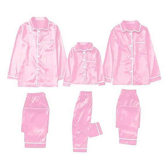 Bxsruta 2 Piece Pajamas Set Satin Christmas Pajamas for Family Solid Silk Sleepwear Matching Xmas Pjs for Couples Nightwear Loungewear Holiday Pajamas