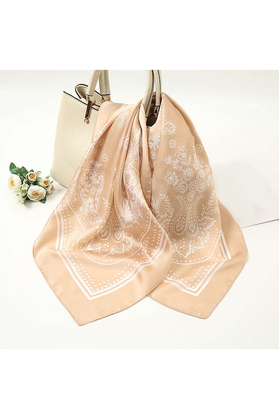 Vintage Cashew Flower Personality Small Scarf Decorated with Imitation Silk Square Scarf Khaki