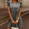 thumbnail image 1 of Bxsruta Women Summer Casual Retro Loose Ruffle Cuff Denim Short Skirt Dress for Women Summer Fall Shirt Dress, 1 of 8