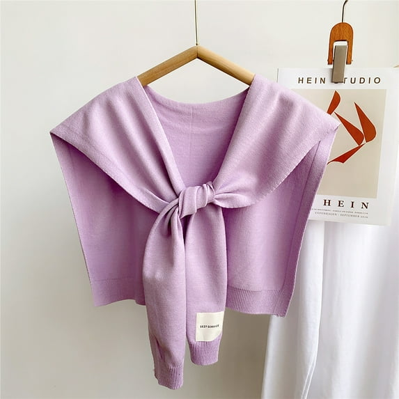 Bxsruta Women's Solid Color Knitted Outwear Shawl Winter False Collar Decorative Kangshi Lap Shoulder Fashion Scarf Purple