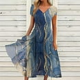 thumbnail image 1 of Bxsruta Womens Dresses Summer Dresses For Women Floral Printing Short Sleeve V Neck Dress Pleated Flowy Dresses Blue M, 1 of 5