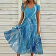 thumbnail image 1 of Bxsruta Womens Dresses Summer Dresses For Women Floral Printing Short Sleeve V Neck Dress Pleated Flowy Dresses Sky Blue 3XL, 1 of 5