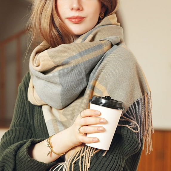 Bxsruta Womens Scarf Striped Color Plaid Shawl Elegant Womens Style Warm Comfortable and Winter Scarves Blue