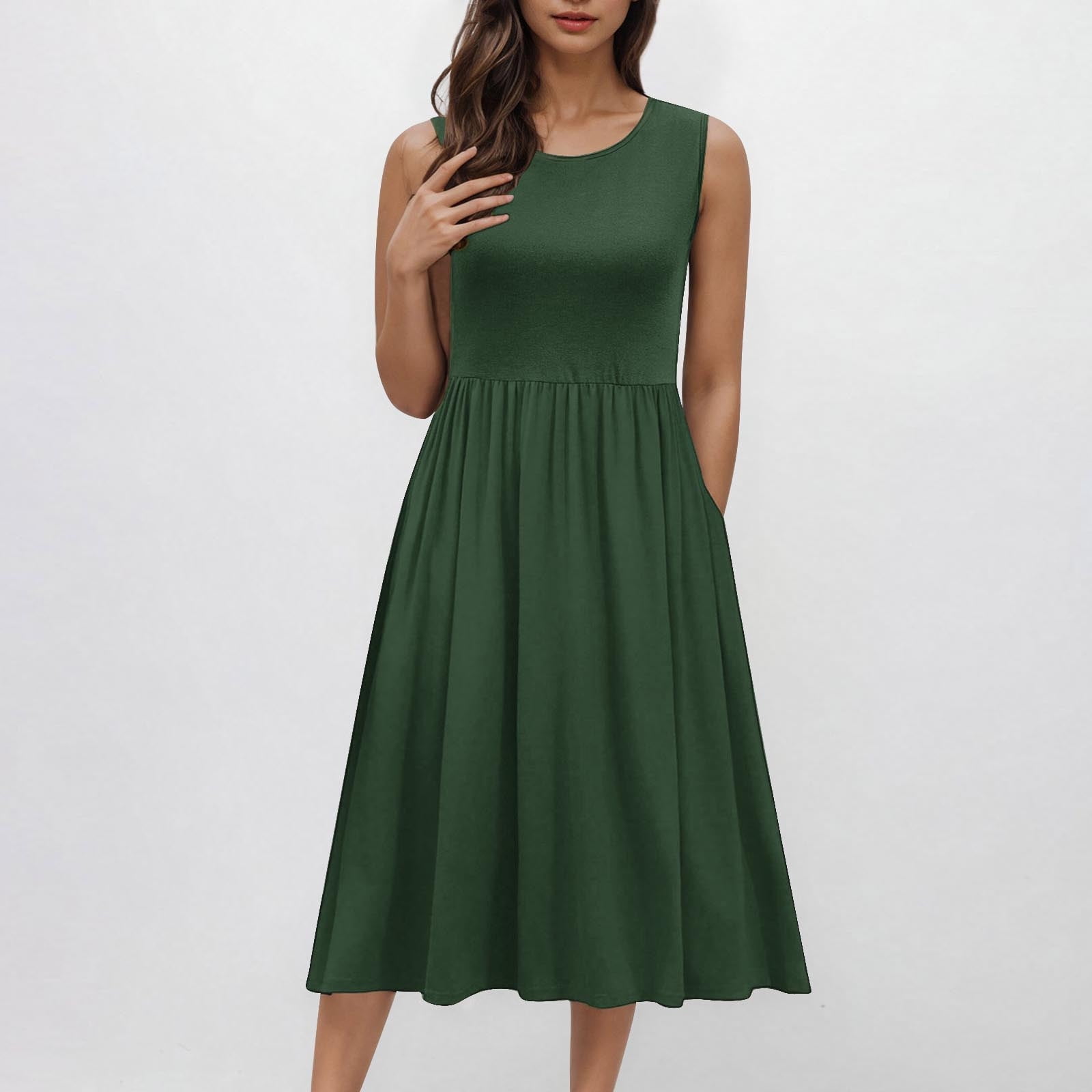 Cagogo Women's Summer Tank Midi Dress with Pockets Sleeveless A-Line Dress  Casual Floral/Plain T-Shirt Dress Flowy Swing Beach Party Wedding Guest  Sundress - Walmart.com